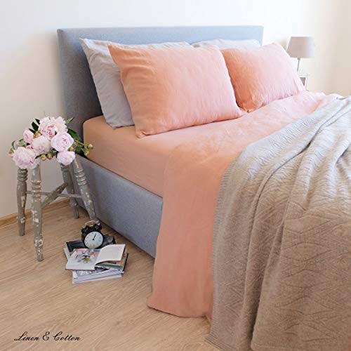 Linen & Cotton Juego de Ropa de Cama Alicia de Puro Lino - 100% Lino Lavado A La Piedra, 140 x 200cm (Single), Rosa Coral