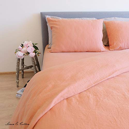 Linen & Cotton Juego de Ropa de Cama Alicia de Puro Lino - 100% Lino Lavado A La Piedra, 140 x 200cm (Single), Rosa Coral