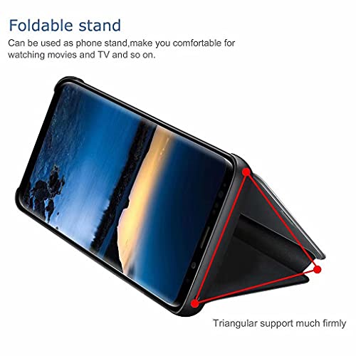 LINER Funda para Samsung Galaxy A52S 5G / A52 / A52 5G Estuche, Espejo Carcasa Ultra Slim Ligero Flip Libro Funda Standing Cover Mirror PC + PU Protectora Bumper Soporte Plegable Case - Azul