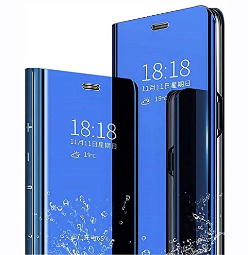 LINER Funda para Samsung Galaxy A52S 5G / A52 / A52 5G Estuche, Espejo Carcasa Ultra Slim Ligero Flip Libro Funda Standing Cover Mirror PC + PU Protectora Bumper Soporte Plegable Case - Azul