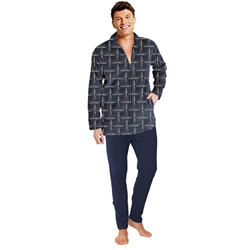Liniva Home Bata de hombre Victorio & Lucchino. Bata corta de invierno con cremallera para estar en casa suave y confortable. (XXL, AZUL-80119C)