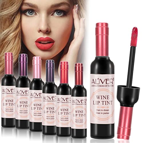 Lip Gloss Set, Maquillaje de Tinte de Labios de Vino para Manchas de Labios, juego de Brillo de Labios Mate Hidratante e Impermeable para Maquillaje de Mujer, 6 Colores