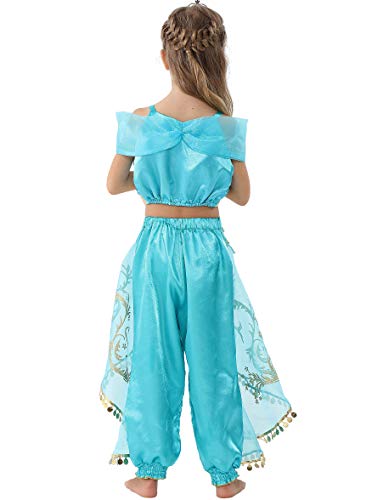 Lito Angels Disfraz de Princesa Jasmine para Niña con Capa Vestido de Jazmin Talla 6 a 7 Años Verde Azulado, Estilo A