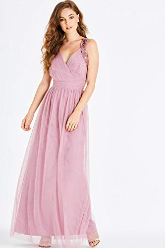 Little Mistress Chandra Sequin Trim Maxi Dress Vestido, Rosa (Dusty Blush 001), 38 (Talla del Fabricante: 10) para Mujer