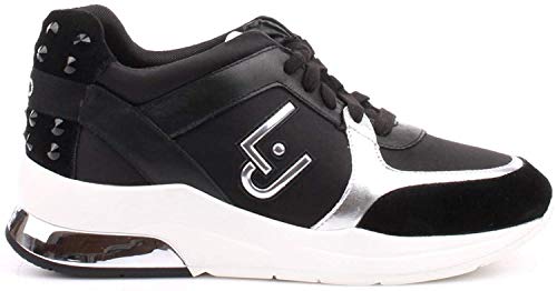 LIU JO Sneakers B18021T2039/22222 Donna running miranda con logo zeppa 50, nero/bianco in camoscio naylon nuova collezione promavera estate 2018