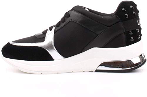 LIU JO Sneakers B18021T2039/22222 Donna running miranda con logo zeppa 50, nero/bianco in camoscio naylon nuova collezione promavera estate 2018
