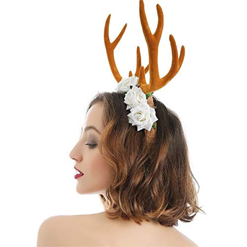 liuchenmaoyi Halloween Forest Elk Largo asta de asta Velvet Rose Flower Guirnalda Hoop Hoop Casquerade Partido Christmas Tocado (Color : Red)
