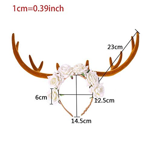 liuchenmaoyi Halloween Forest Elk Largo asta de asta Velvet Rose Flower Guirnalda Hoop Hoop Casquerade Partido Christmas Tocado (Color : Red)