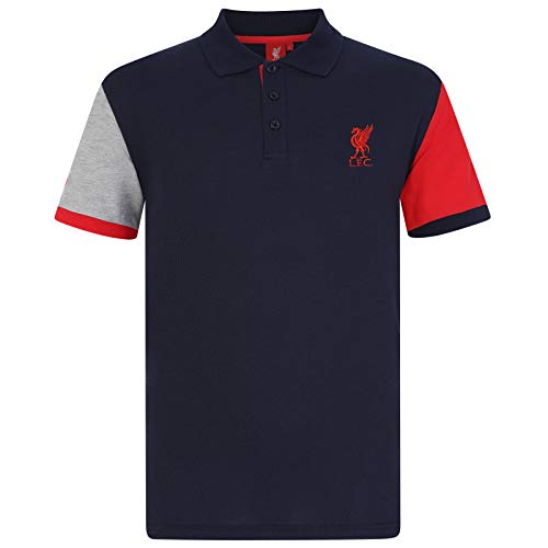 Liverpool FC - Polo Oficial para Hombre - con el Escudo del Club - Azul Marino - Mangas en Contraste - XL