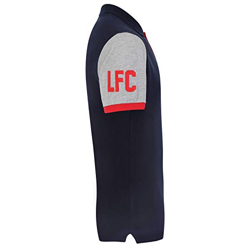 Liverpool FC - Polo Oficial para Hombre - con el Escudo del Club - Azul Marino - Mangas en Contraste - XL