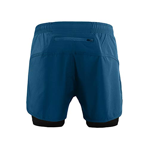Lixada Hombres Pantalónes Cortos de Running 2-en-1, Pantalones Cortos de Atletismo, Pantalones Cortos de Fitness Maratón, Transpirable Pantalones+Secado Rápido (Azul Oscuro, M)