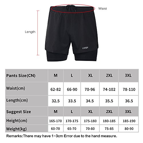 Lixada Hombres Pantalónes Cortos de Running 2-en-1, Pantalones Cortos de Atletismo, Pantalones Cortos de Fitness Maratón, Transpirable Pantalones+Secado Rápido (Azul Oscuro, M)