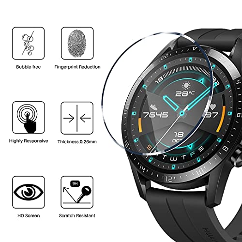 LϟK 6 Pack Protector de Pantalla Compatible con Huawei Watch GT2 46mm (No para GT 2 Pro) - Cristal Vidrio Templado - Dureza 9H Sin Burbujas Sin Bordes Elevados Kit Fácil de Instalar