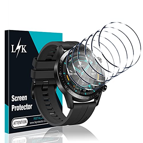 LϟK 6 Pack Protector de Pantalla Compatible con Huawei Watch GT2 46mm (No para GT 2 Pro) - Cristal Vidrio Templado - Dureza 9H Sin Burbujas Sin Bordes Elevados Kit Fácil de Instalar