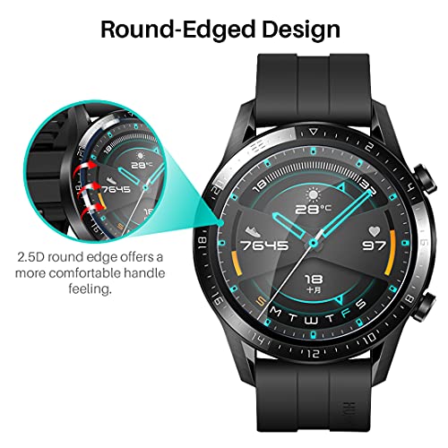 LϟK 6 Pack Protector de Pantalla Compatible con Huawei Watch GT2 46mm (No para GT 2 Pro) - Cristal Vidrio Templado - Dureza 9H Sin Burbujas Sin Bordes Elevados Kit Fácil de Instalar