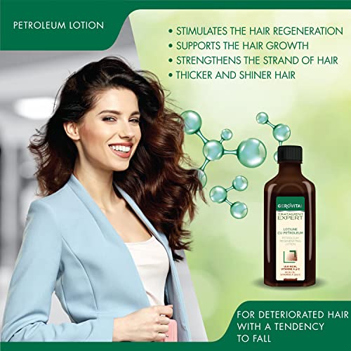 Loción con Petróleo, Tratamiento Intensivo para la Regeneración Capilar, Reduce la Caída y Fortifica desde la Raíz hasta las Puntas, Gerovital Tratament Expert