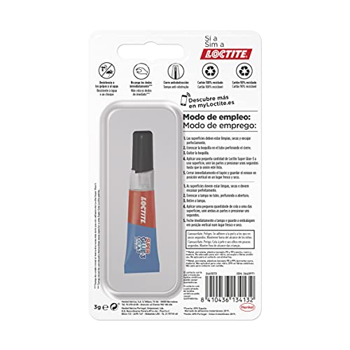 Loctite Super Glue-3 Pure Gel, cola transparente y resistente, pegamento extrafuerte en gel que no pega los dedos inmediatamente, adhesivo reposicionable , 1 x 3 g, tubo