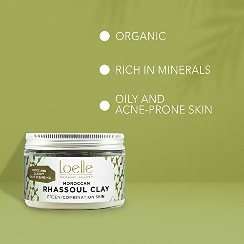 Loelle - Arcilla Verde en Polvo Pura, Remedio Natural para Acné y Espinillas, Ideal para Piel Grasa y Mixta, Mascarilla Matificante Facial Purificante, Arcillas Rhassoul Hechas en Marruecos (150g)