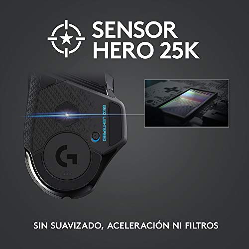 Logitech G502 LIGHTSPEED Ratón Gaming Inalámbrico, Captor HERO 25K, 25,600 DPI, RGB, Peso Reducido, 11 Botones Programables, Batería Larga Duración, POWERPLAY-compatibile, PC - Negro
