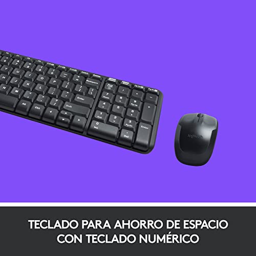 Logitech MK220 Combo con Teclado y Ratón Inalámbrico compacto para Windows, Inalámbrico a 2,4 GHz con Receptor USB Unifying, Batería para 24 meses, PC, Portátil, Disposición QWERTY Portugués - Negro