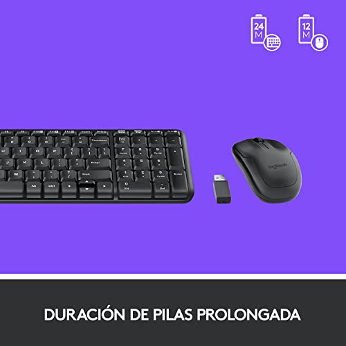 Logitech MK220 Combo con Teclado y Ratón Inalámbrico compacto para Windows, Inalámbrico a 2,4 GHz con Receptor USB Unifying, Batería para 24 meses, PC, Portátil, Disposición QWERTY Portugués - Negro
