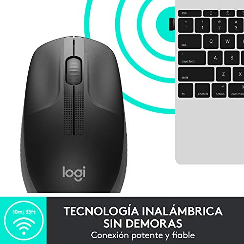 Logitech Ratón Inalámbrico M190, Diseño Curvo Ambidiestro, Batería 18 Meses con Modo Ahorro, Receptor USB, Cursor y Desplazamiento Preciso, Rueda de Desplazamiento Amplio, Negro