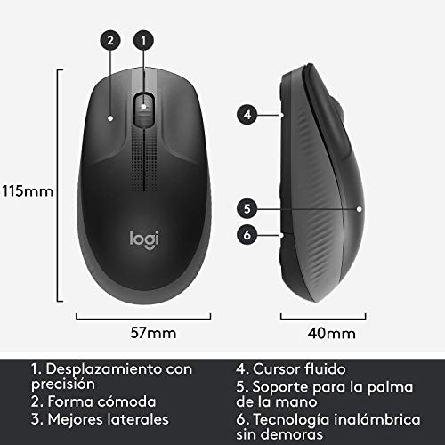 Logitech Ratón Inalámbrico M190, Diseño Curvo Ambidiestro, Batería 18 Meses con Modo Ahorro, Receptor USB, Cursor y Desplazamiento Preciso, Rueda de Desplazamiento Amplio, Negro