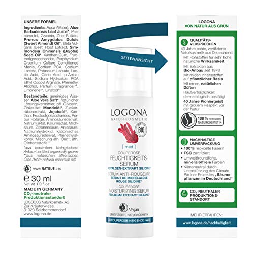 logona Natural cosmético Coupe Rose Humedad de Serum, Proporciona la a Coupe Rose neigenden piel la extra Mucha Humedad, con el Agente activo silidine® exclusiva, Vegano), 30 ml