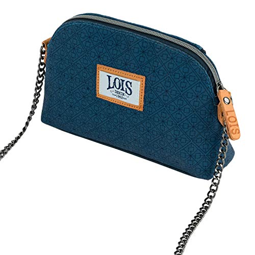 Lois - Bolso de Mujer Bandolera Ajustable de Lona y Piel Sintética PU Ideal para Uso Diario, Asa con Cadena y Correa Ajustables 310579, Color Azul