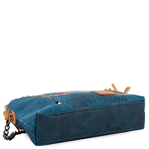 Lois - Bolso de Mujer Bandolera Ajustable de Lona y Piel Sintética PU Ideal para Uso Diario, Asa con Cadena y Correa Ajustables 310579, Color Azul