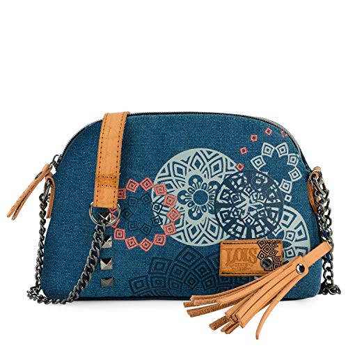 Lois - Bolso de Mujer Bandolera Ajustable de Lona y Piel Sintética PU Ideal para Uso Diario, Asa con Cadena y Correa Ajustables 310579, Color Azul