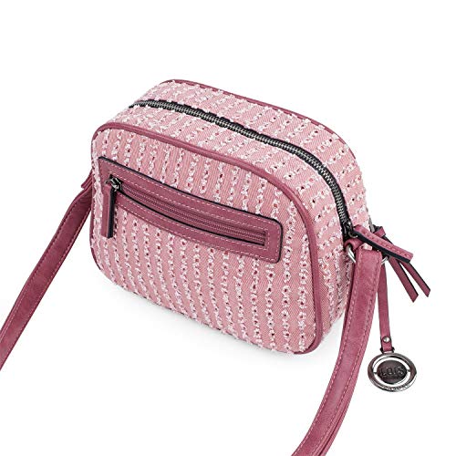 Lois - Bolso de Mujer Bandolera Ajustable. Forro Estampado y Bolsillo Interior. Bolsillos Exteriores con Cremallera. Llavero. Piel sintética - Polipiel y Lona Denim 306683, Color Rosa