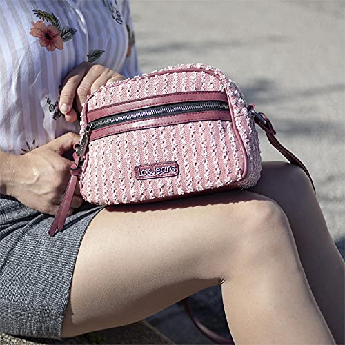 Lois - Bolso de Mujer Bandolera Ajustable. Forro Estampado y Bolsillo Interior. Bolsillos Exteriores con Cremallera. Llavero. Piel sintética - Polipiel y Lona Denim 306683, Color Rosa