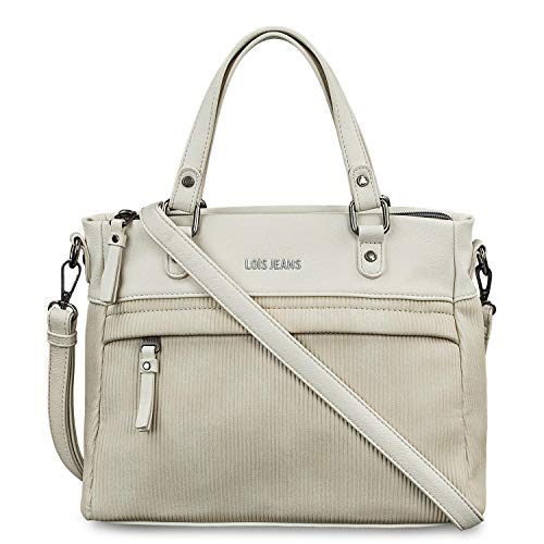 Lois - Bolso de Mujer Shopping con Bandolera Ajustable, Doble Asa con Cremallera. Forro Estampado. Dos Bolsillos Exteriores. Lona - Piel sintética Polipiel 303741, Color Beige
