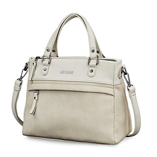 Lois - Bolso de Mujer Shopping con Bandolera Ajustable, Doble Asa con Cremallera. Forro Estampado. Dos Bolsillos Exteriores. Lona - Piel sintética Polipiel 303741, Color Beige