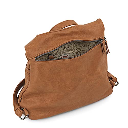 Lois - Bolso Mochila Mujer Casual Antirrobo Pequeña con Estampado Bordado. Bolso Piel PU Impermeable y Bordada. Cómoda y Ligera. De Marca LOIS Elegante, Moderna y Funcional 302677, Color Camel