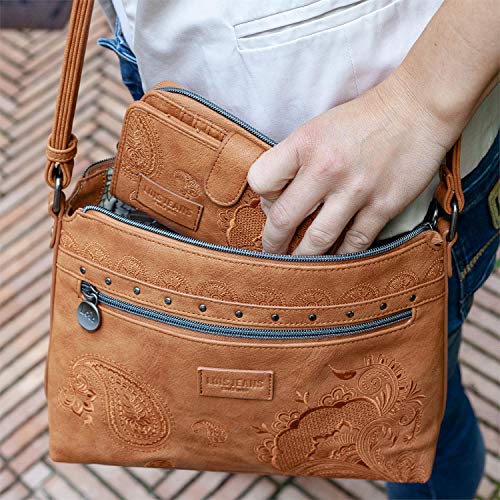 Lois - Cartera de Mujer Bordado Paisley. Billetero Monedero y Tarjetero. Gran Capacidad Tarjetas documentación y Billetes. Piel sintética. 302616, Color Camel
