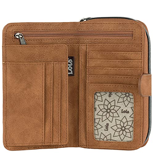 Lois - Cartera de Mujer Bordado Paisley. Billetero Monedero y Tarjetero. Gran Capacidad Tarjetas documentación y Billetes. Piel sintética. 302616, Color Camel
