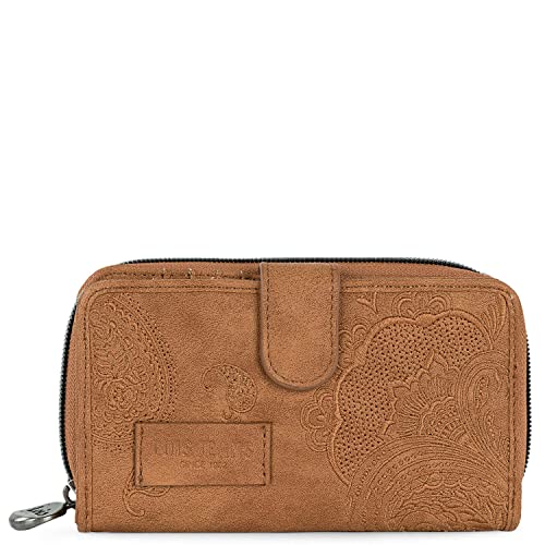 Lois - Cartera de Mujer Bordado Paisley. Billetero Monedero y Tarjetero. Gran Capacidad Tarjetas documentación y Billetes. Piel sintética. 302616, Color Camel