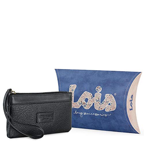 Lois - Cartera de Mujer Grande. Cartera de Mano con Monedero Billetero con Asa de Mano, Tarjetas Billetes y Monedas. Piel Vegana PU. 308209, Color Negro