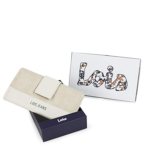 Lois - Cartera de Mujer Grande de Piel Vegana PU con Monedero de Marca LOIS. Billetero Tarjetero y Monedero con Cremallera. Protección Antiescaneo de Seguridad RFID 303712, Color Beige