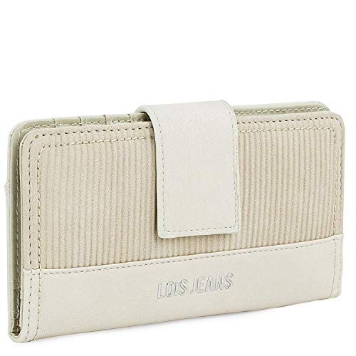 Lois - Cartera de Mujer Grande de Piel Vegana PU con Monedero de Marca LOIS. Billetero Tarjetero y Monedero con Cremallera. Protección Antiescaneo de Seguridad RFID 303712, Color Beige