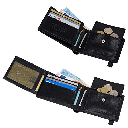Lois - Cartera de Piel para Hombre, Delgada y Muy Bien compartimentada con Monedero, Billetera y Tarjetero Protección Seguridad RFID 202611, Color Negro