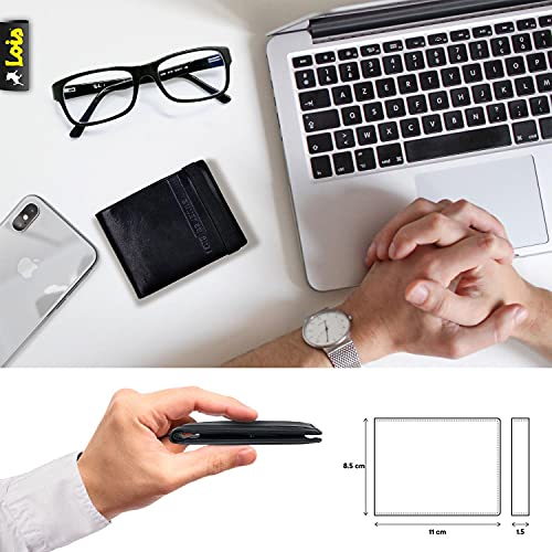 Lois - Cartera de Piel para Hombre, Delgada y Muy Bien compartimentada con Monedero, Billetera y Tarjetero Protección Seguridad RFID 202611, Color Negro