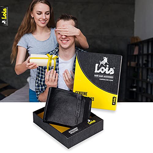 Lois - Cartera de Piel para Hombre, Delgada y Muy Bien compartimentada con Monedero, Billetera y Tarjetero Protección Seguridad RFID 202611, Color Negro