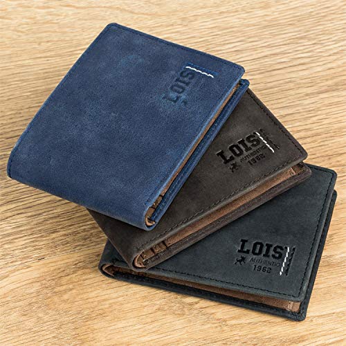 Lois - Cartera Hombre Piel Genuina Cuero. Monedero, Tarjetero con Sistema Bloqueo RFID. Marca Genuina y Original. Diseñada en España 202801, Color Marino
