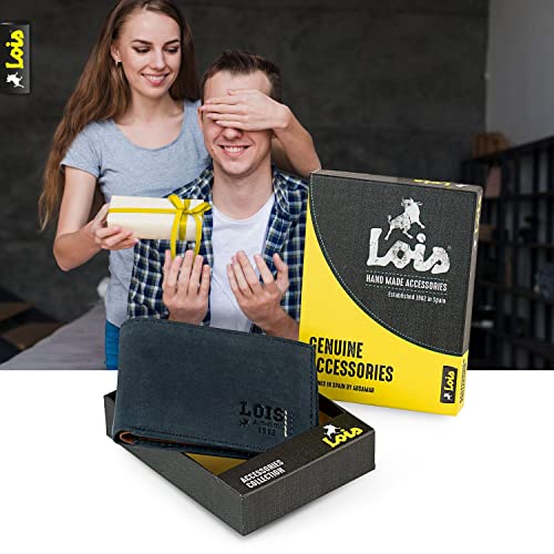 Lois - Cartera Hombre Piel Genuina Cuero. Monedero, Tarjetero con Sistema Bloqueo RFID. Marca Genuina y Original. Diseñada en España 202801, Color Marino