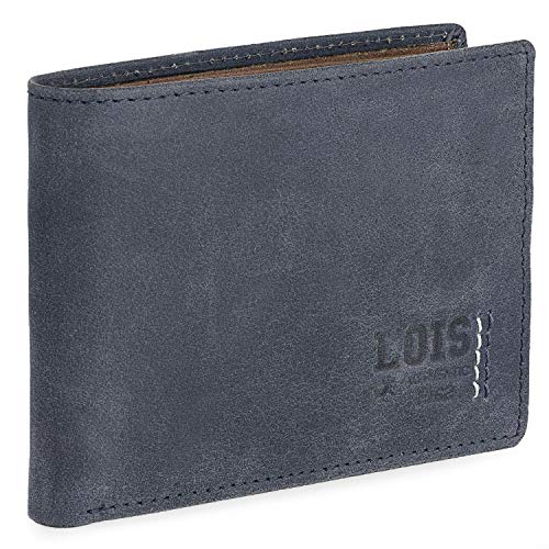 Lois - Cartera Hombre Piel Genuina Cuero. Monedero, Tarjetero con Sistema Bloqueo RFID. Marca Genuina y Original. Diseñada en España 202801, Color Marino
