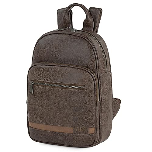 Lois - Mochila de Hombre de Estilo Casual. Piel Sintética para Diario Paseo Viaje Compras. Cómoda y Práctica. Doble Tirador en Cremallera Principal. 310237, Color Marron