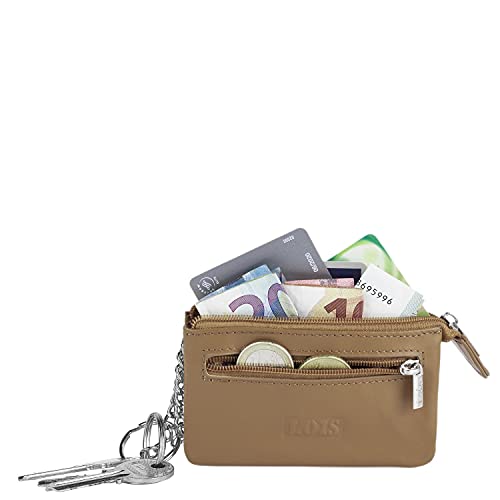 Lois - Monedero Mujer Piel Genuina Cuero con Cremallera Pequeño. Tarjetero, Llavero de Marca LOIS. Portamonedas, Llaves, Billetes, DNI. Protección Antiescaneo RFID 202059, Color Camel
